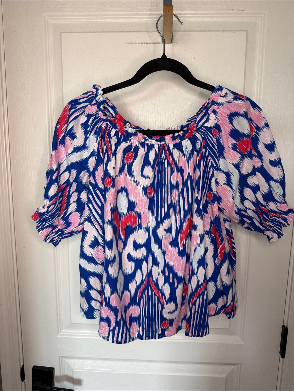 crown & ivy Blue, Pink & Red Off-Shoulder Printed Blouse